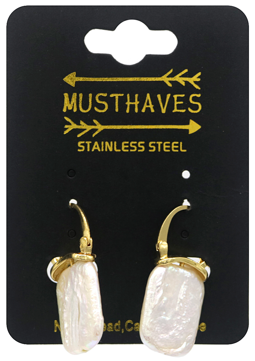 C-B15.1 E031-079G S. Steel Earrings Mother of Pearl 3x1.2cm