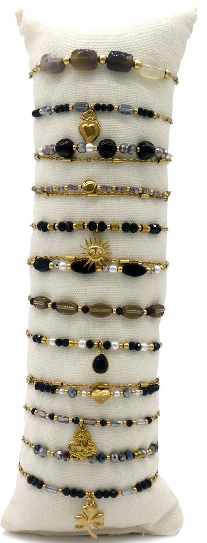 F-A11.2 B1144-005-5 S. Steel Bracelet Set - 12pcs Black