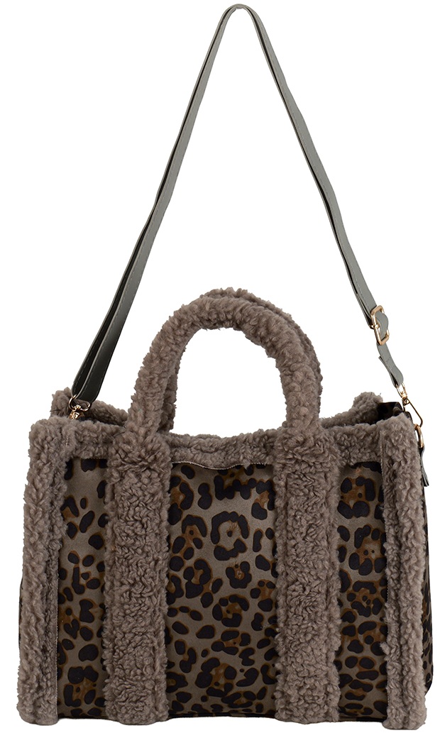 T-M4.1 BAG1021-014-2 Shopper Bag Teddy Leopard 33x26x13cm Grey