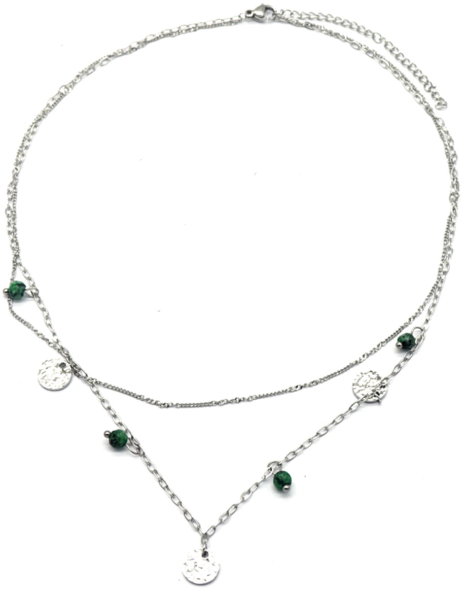 D-C8.1 N031-040S S. Steel Layered Necklace Coins-Stones