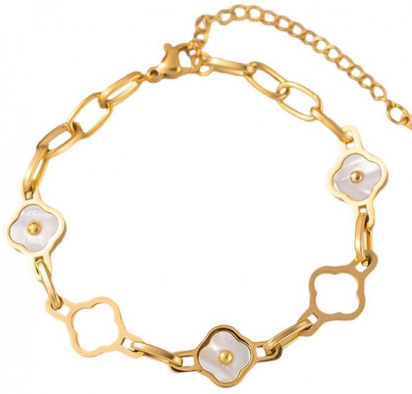 D-B7.4 B090-010G S. Steel Bracelet Clovers MOP