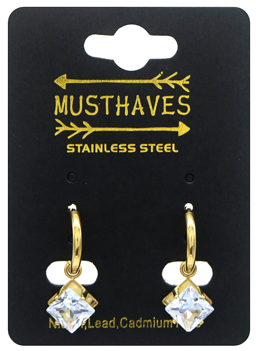 D-E19.1  E221-336G S. Steel 12mm Earring with 10mm Cubic Zirconia