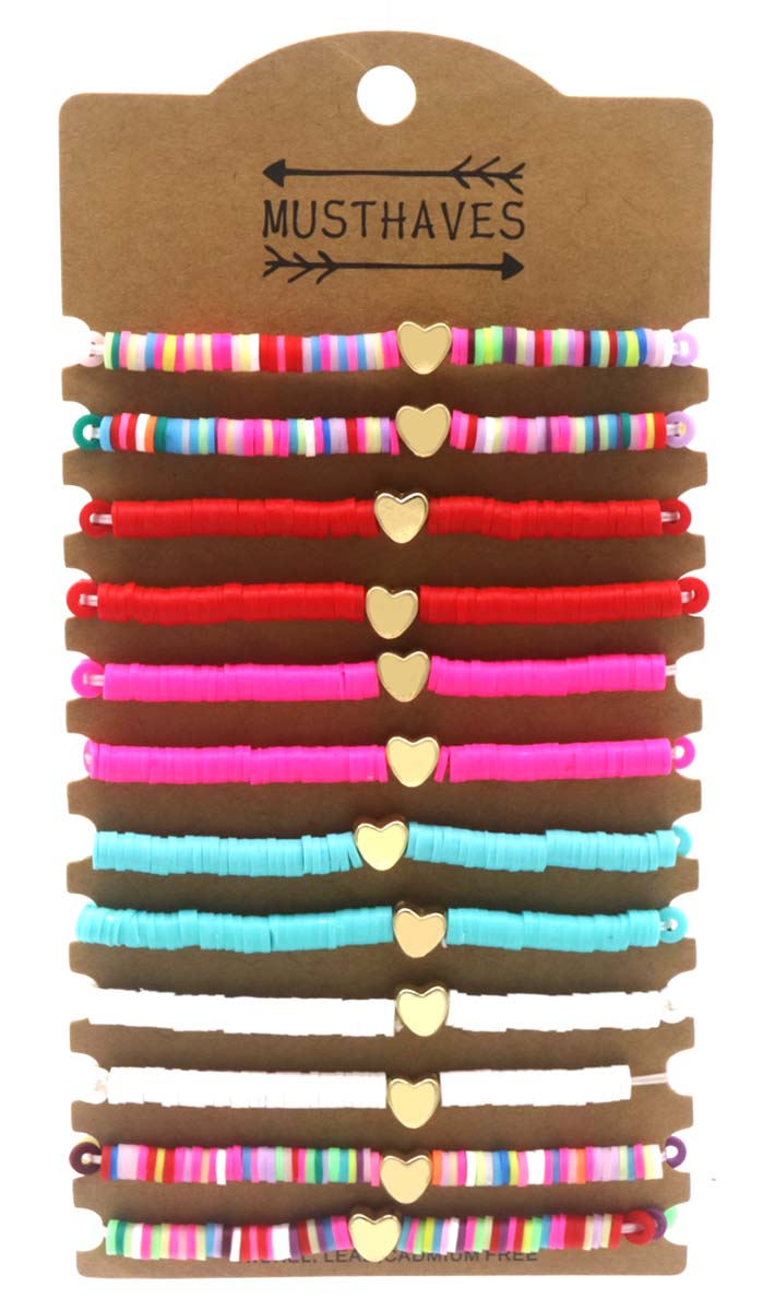 D-B21.1  B2532-003 Bracelet Set Surf Beads - Heart 12pcs