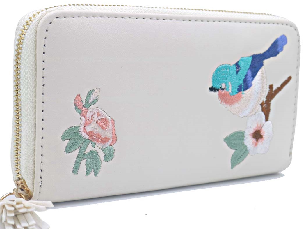 R-N8.1 W804-005-2 PU Embroidered Wallet 20x11x2.5cm White
