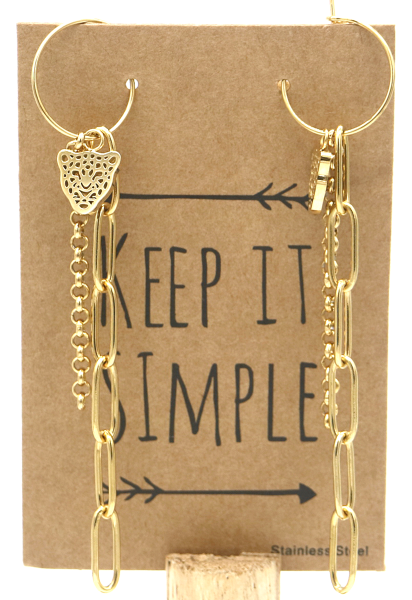 B-B18.5 E2003-007G. S. Steel Earrings Leopard 7x2cm