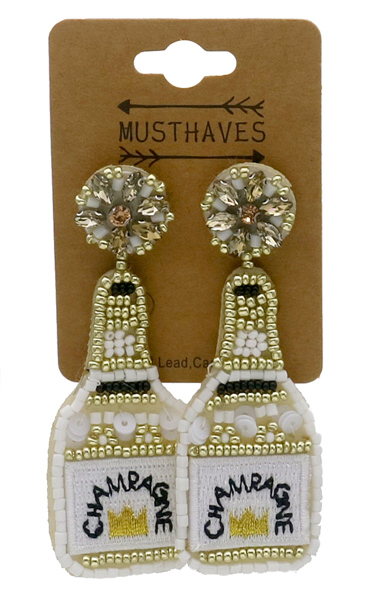 G-F19.3 E1132-002-2 Fashion Earring Champagne 7.5cm White