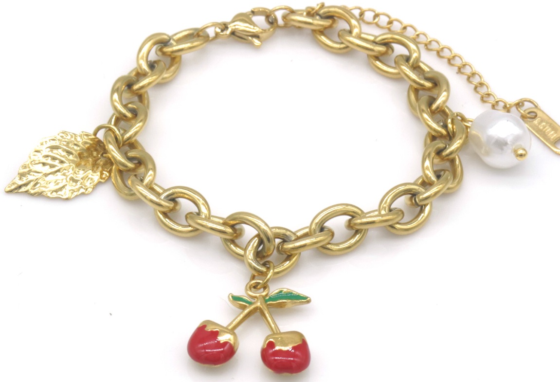 G-A21.1 B2503-052G S. Steel Bracelet Cherries 16-21cm