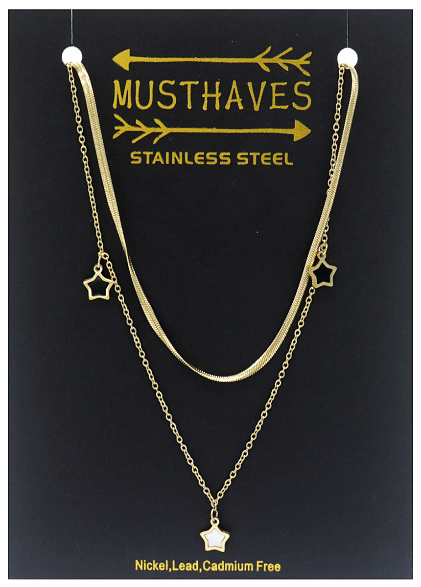 D-D19.3  N042-002G S. Steel Layered Necklace Stars