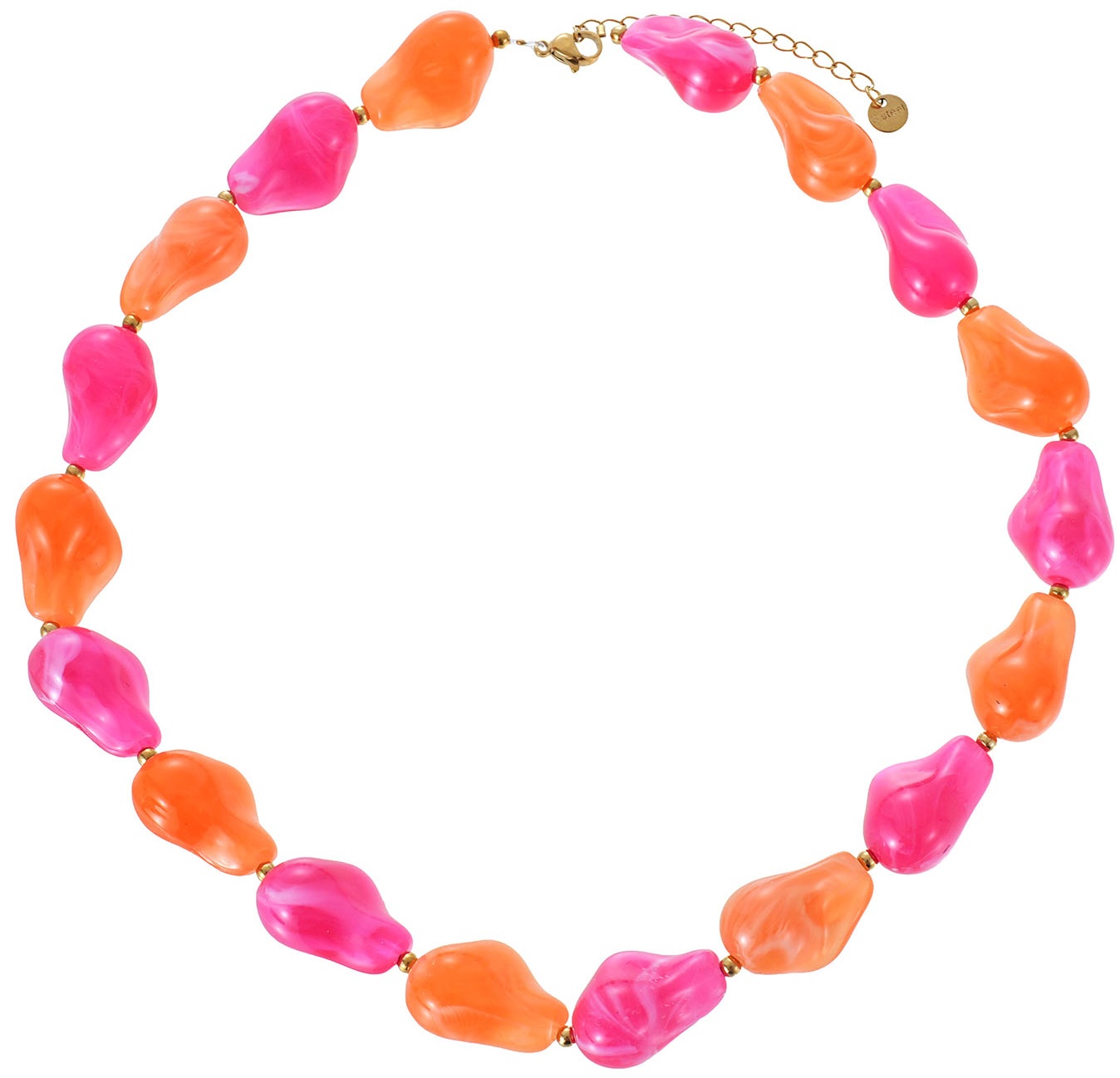 C-D3.3 N1144-023-5 S. Steel Necklace Acrylic Beads - 40-45cm Orange-Pink