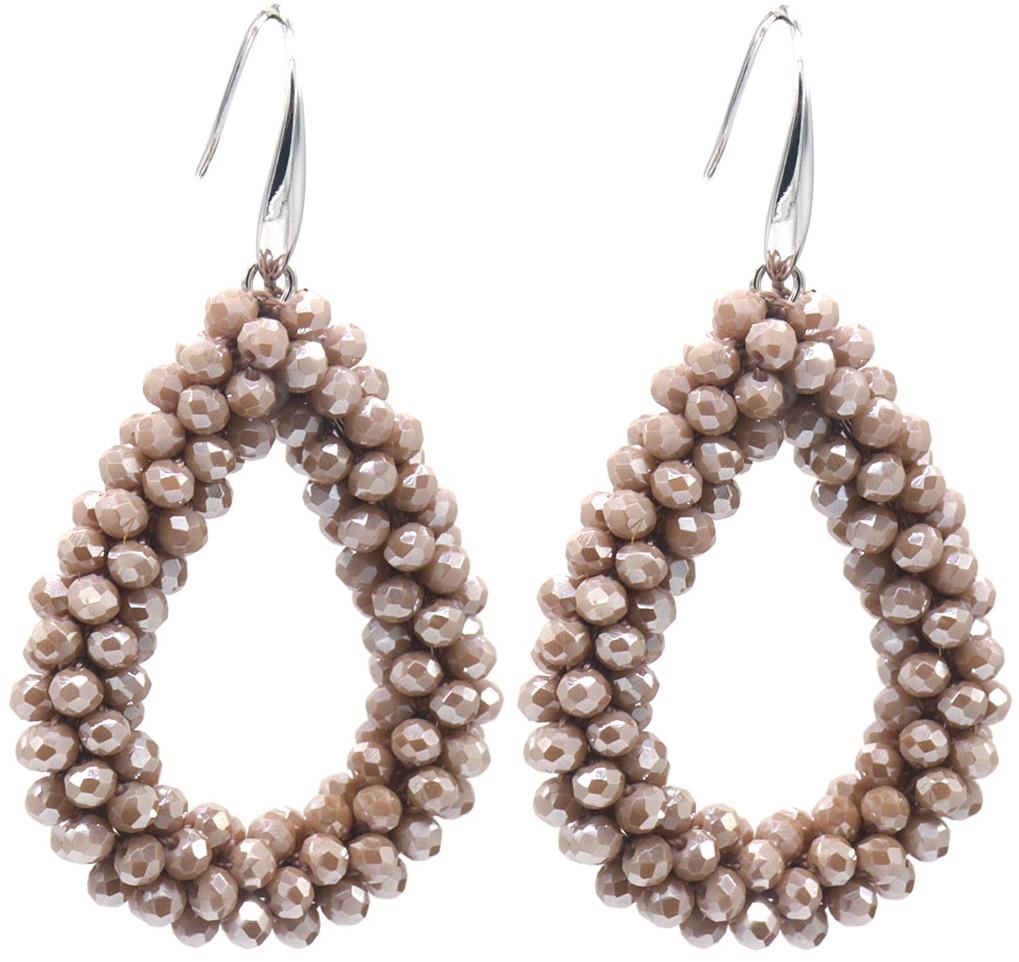A-E21.3 E007-001-48 Earrings Faceted Glass Beads 4.5x3.5cm Brown