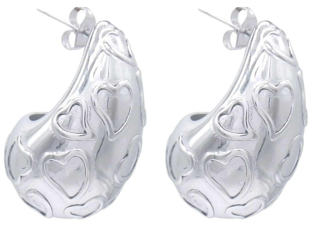 F-C2.1 E126-138S S. Steel Earrings Drop Hearts 3cm