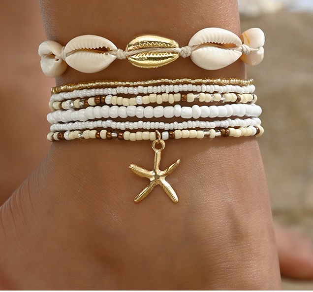 G-C20.1 ANK2620-051-8 Anklet Set 6pcs - Beige