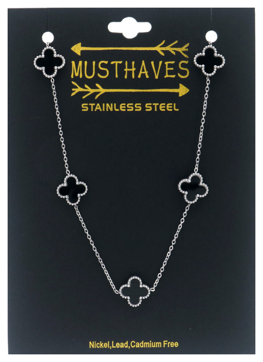 B-B16.2 N089-008S S. Steel Necklace Clovers 