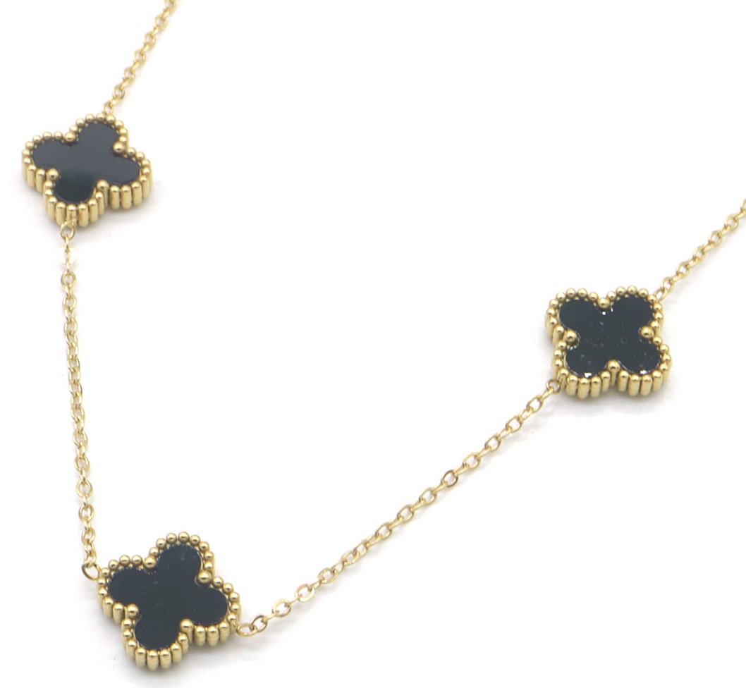 B-A2.3  N089-008G S. Steel Necklace Clovers
