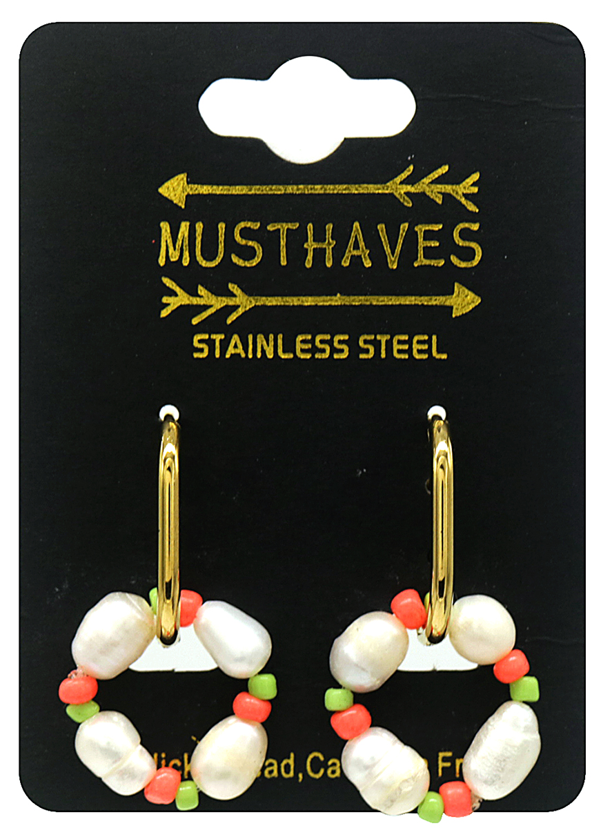 C-A6.1 E221-303G S. Steel Earrings Freshwater Pearls 3cm