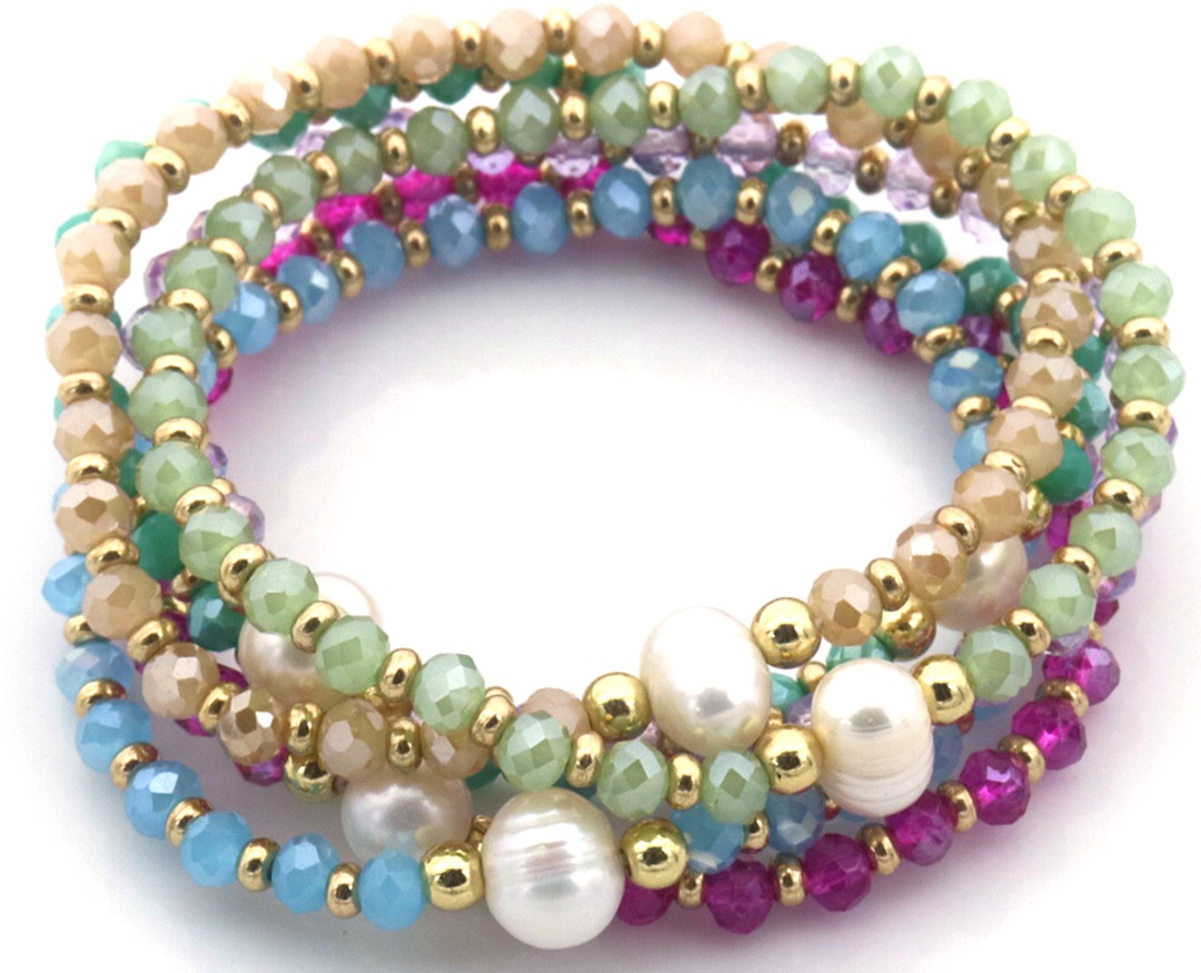 F-D18.1 B2529-001 Bracelet Set Freshwater Pearls Glassbeads - 5pcs