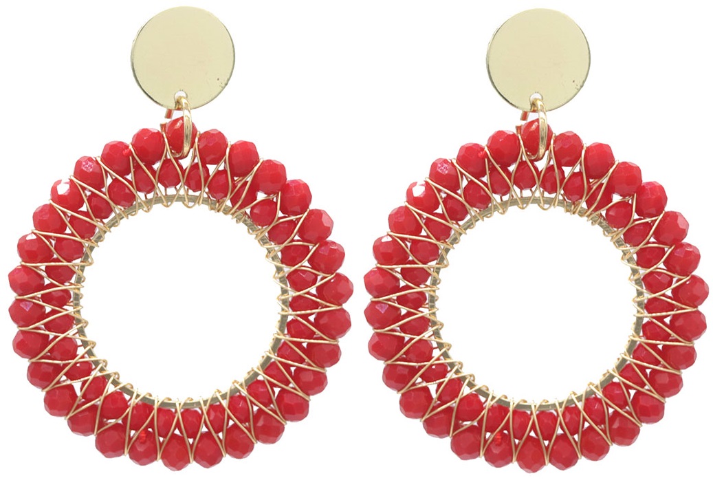 F-F11.1 E725-002-2 Earrings Faceted Glass Beads 5x4cm Red