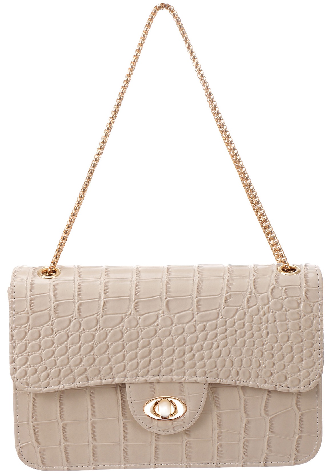 R-D8.1 BAG1117-005-2 PU Bag Faux Crocodile  27x17x7.5cm Beige