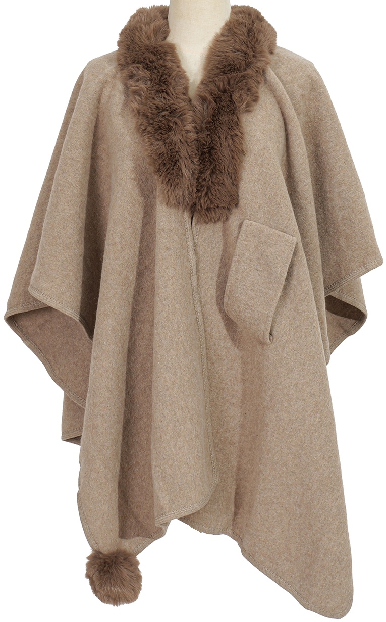 T-N4.2 SCARF1005-003-6 Luxury Poncho Faux Fur Brown