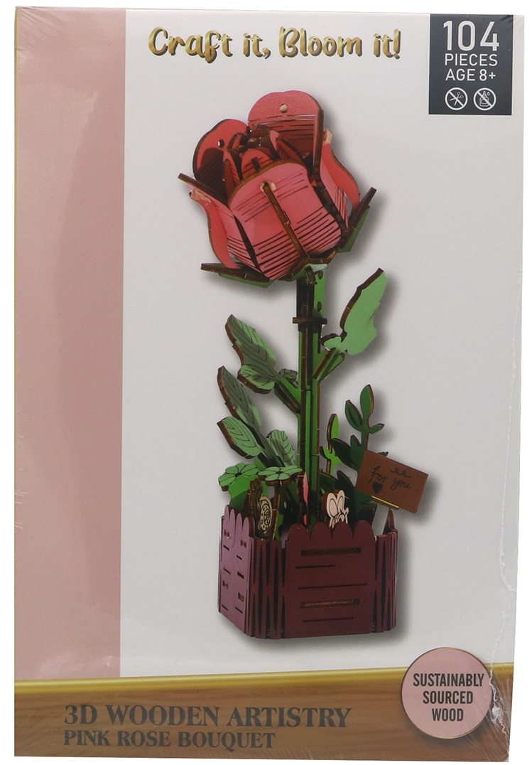 X-N3.2 TOY1153-004-10 Wooden 3D Puzzle 104pcs Rose
