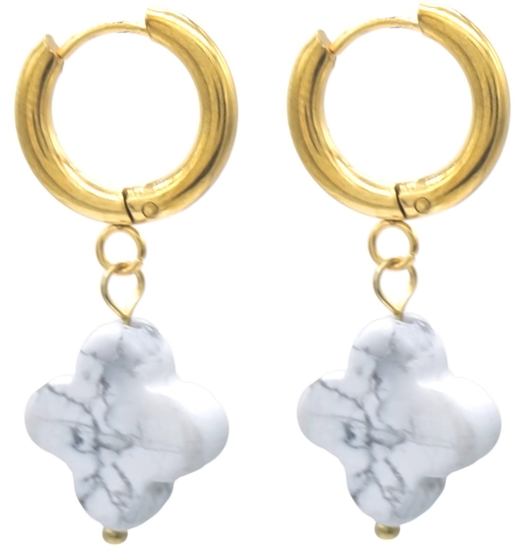 E-C15.2 E2431-058-2 S. Steel Earring Stone Clover 3cm White