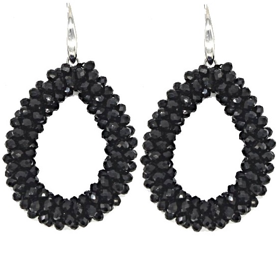 A-F10.1 E007-001 Earrings Faceted Glass Beads 4.5x3.5cm Black