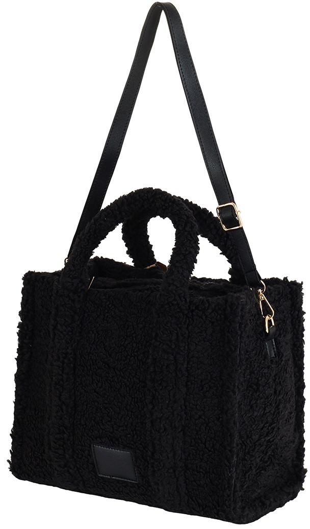 T-L8.1 BAG1021-003-4 Shopper Bag Teddy 33x26x13cm Black