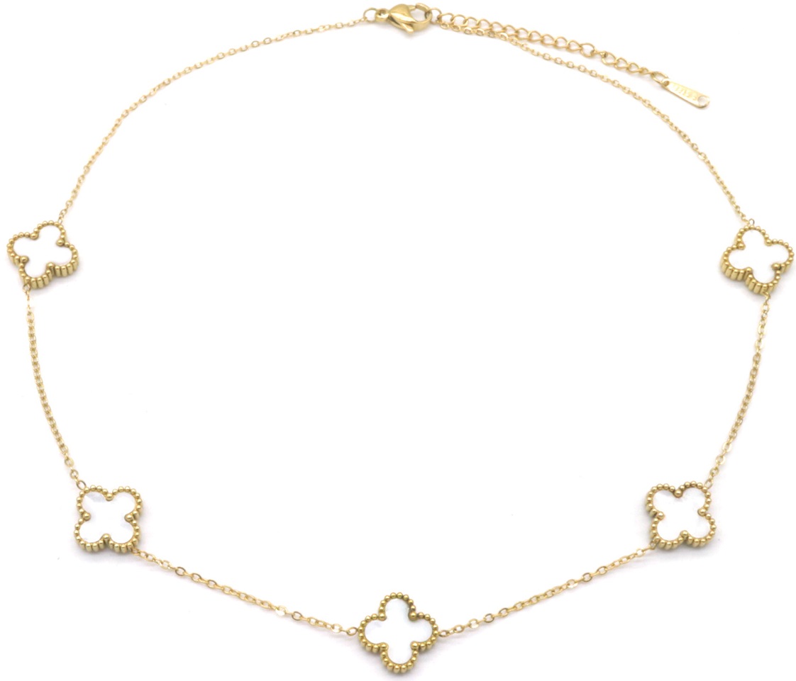 C-A15.3  N089-008G S. Steel Necklace Clovers MOP