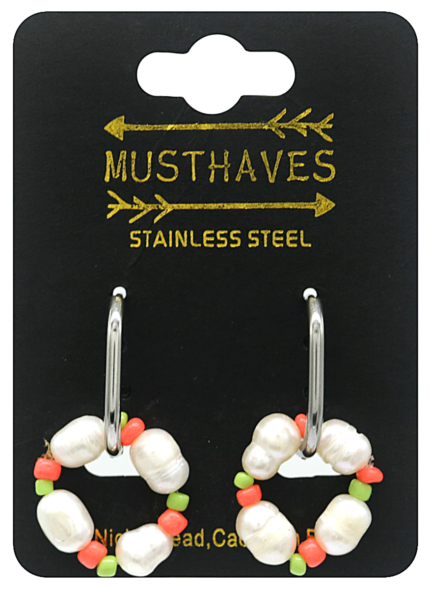 B-A19.3 E221-303S S. Steel Earrings Freshwater Pearls 3cm