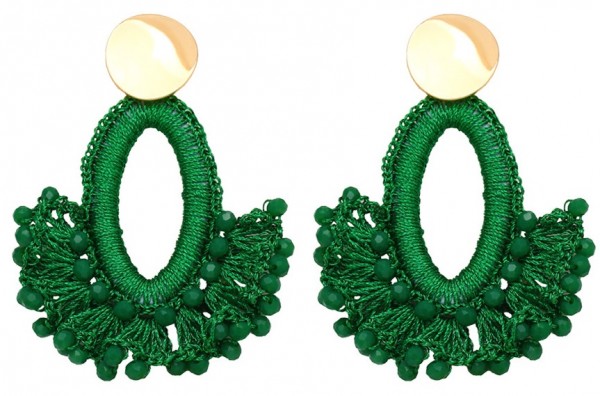 B-B22.3 E1668-001 No. 5 Earrings Glassbeads 7cm Green