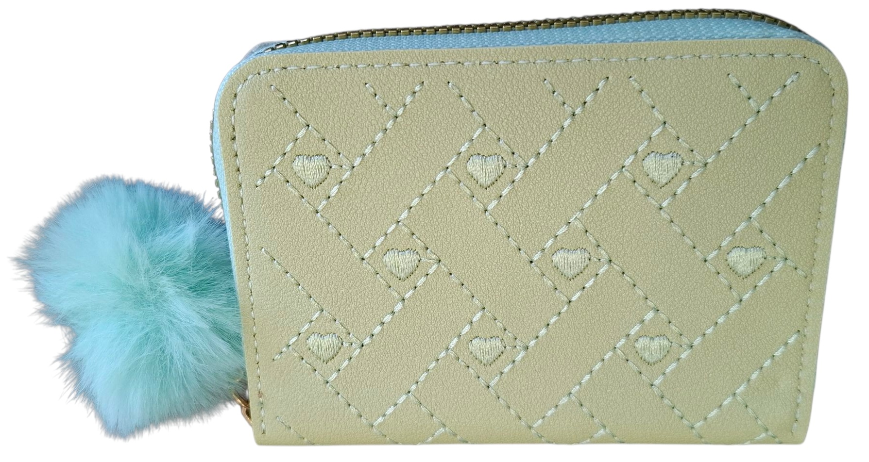 X-G8.2 WA009-011-3 PU Wallet Embroidered Hearts 12x9cm - Green X-G8.2 WA009-011-3 PU Wallet Embroidered Hearts 12x9cm - Green