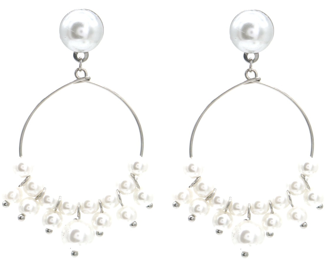 B-C17.1 E012-006S S. Steel Earrings with Pearls 5.5x3cm