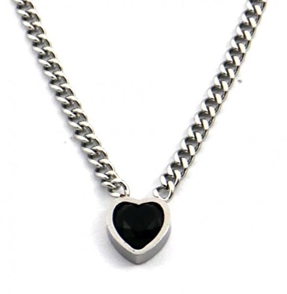 F-B18.3 N221-308S S. Steel Necklace with 8mm Heart CZ Black