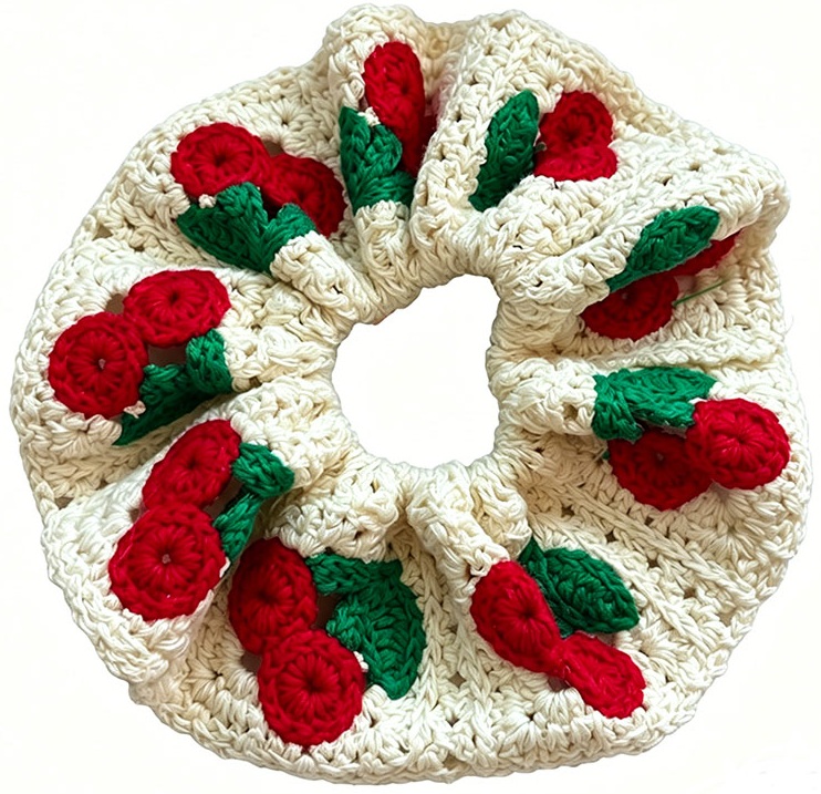 X-A1.1 H2622-010-8 XL Knitted Scrunchie 16cm - Cherries