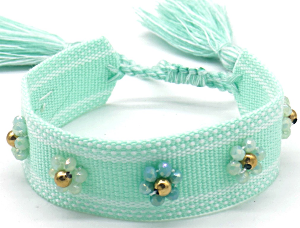 B-F21.1 B831-007-2 Rope Bracelet with S. Steel Beads Blue