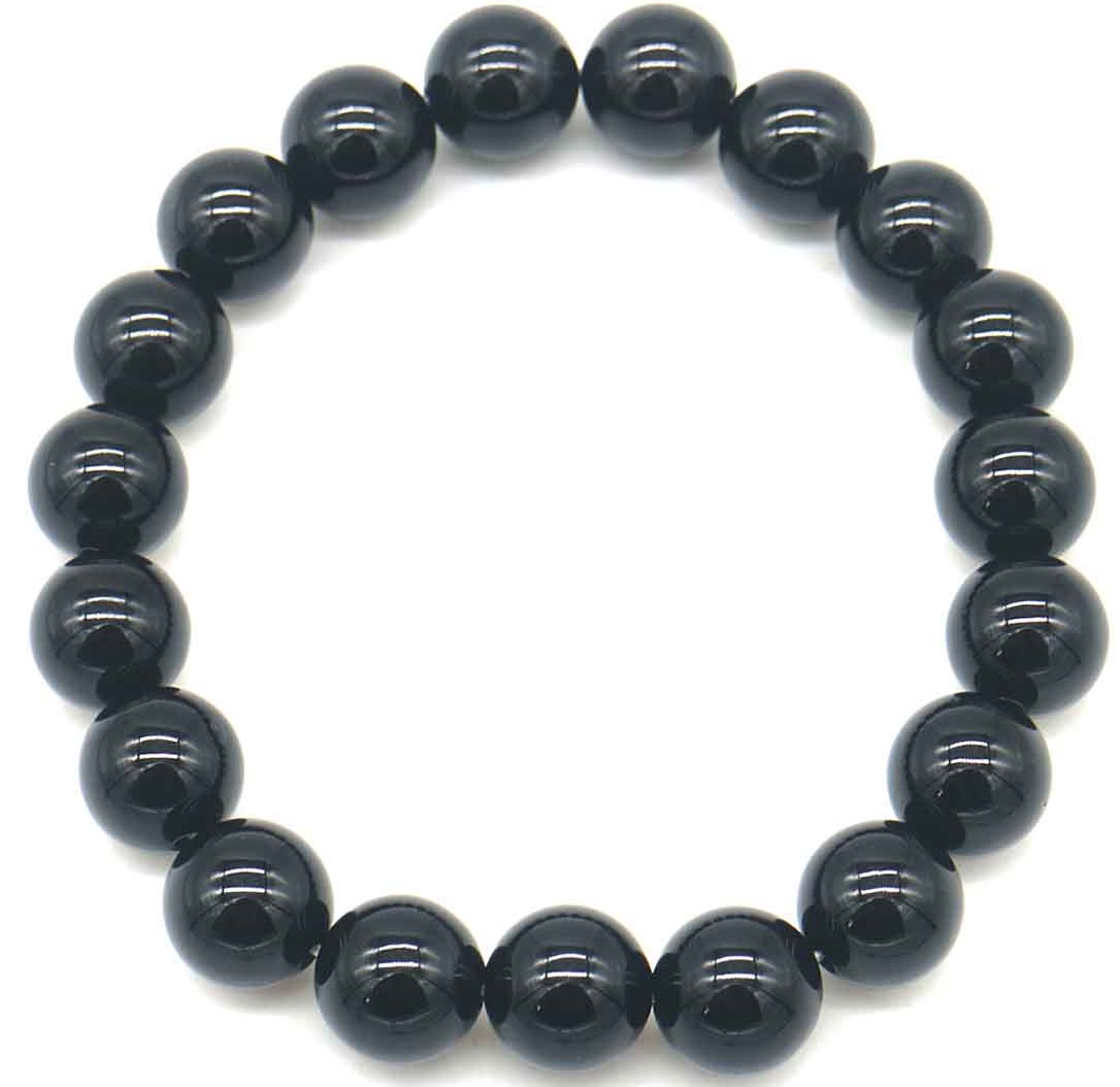 D-B22.3 B001-088 Stone Bracelet 10mm - Black Agate  - 19cm