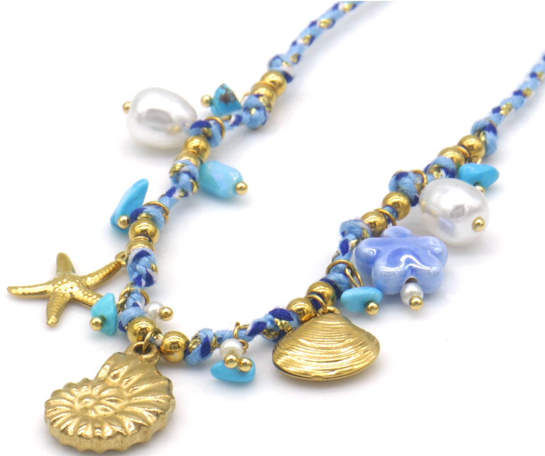 I-C21.1 N1036-009-1 Rope Necklace S. Steel Charms Sealife 40-45cm