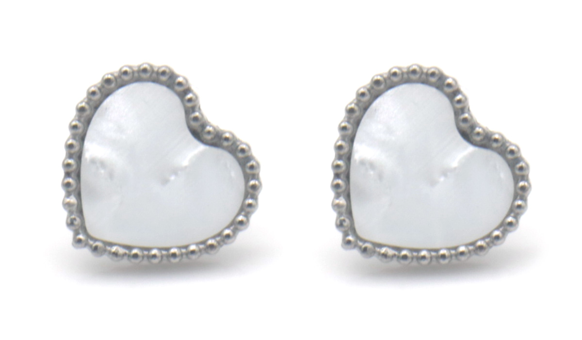 H-E5.5 E1033-010S S. Steel Earrings Hearts MOP 1x1.2cm