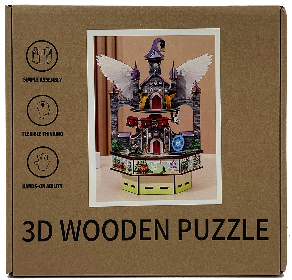 R-H7.1 TOY1153-003 Wooden 3D Puzzle - Sound - LED - Moving- Castle