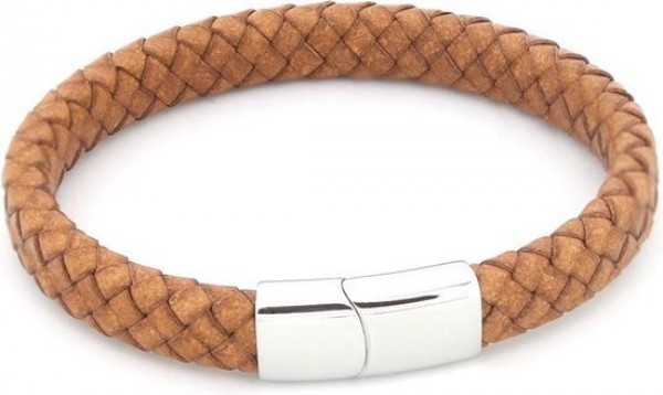 J-B6.3 B105-002 S. Steel with 8mm Leather Bracelet Light Brown 23cm