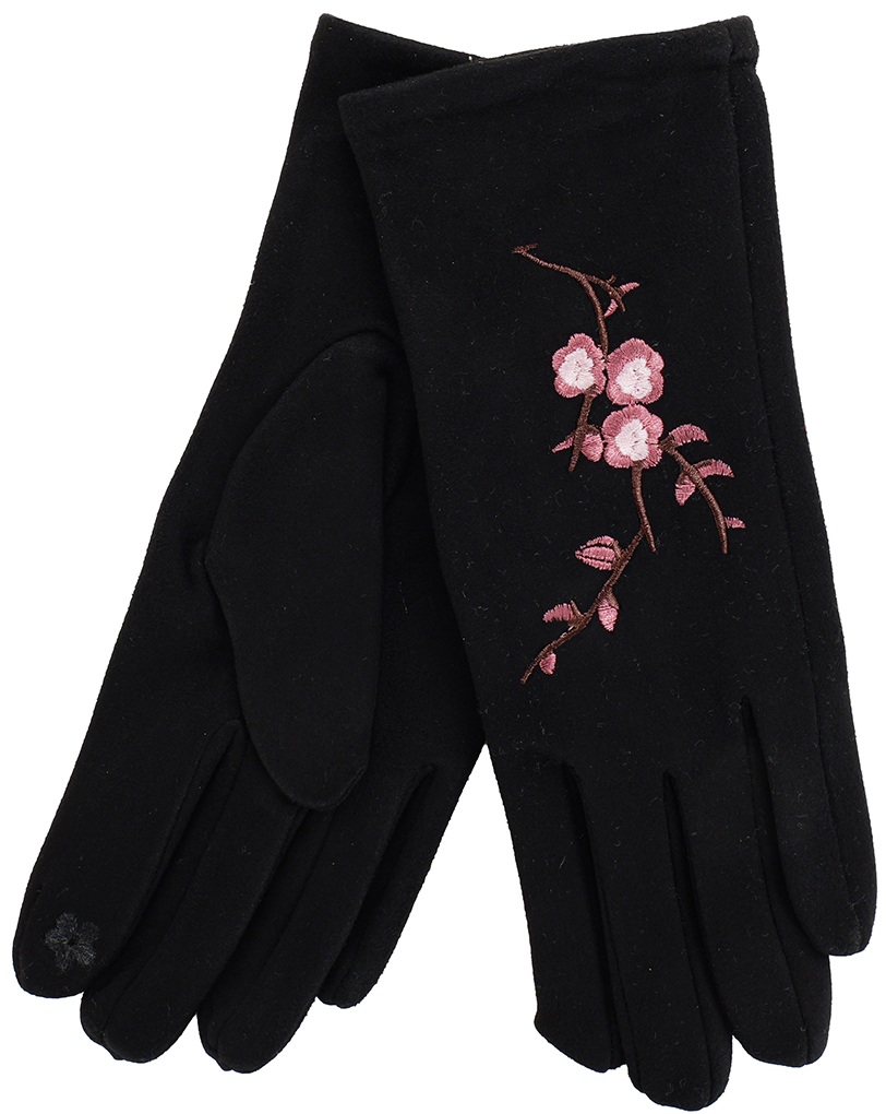 X-B2.2 GLOVES704-021-1 Gloves Embroidered Flowers Black