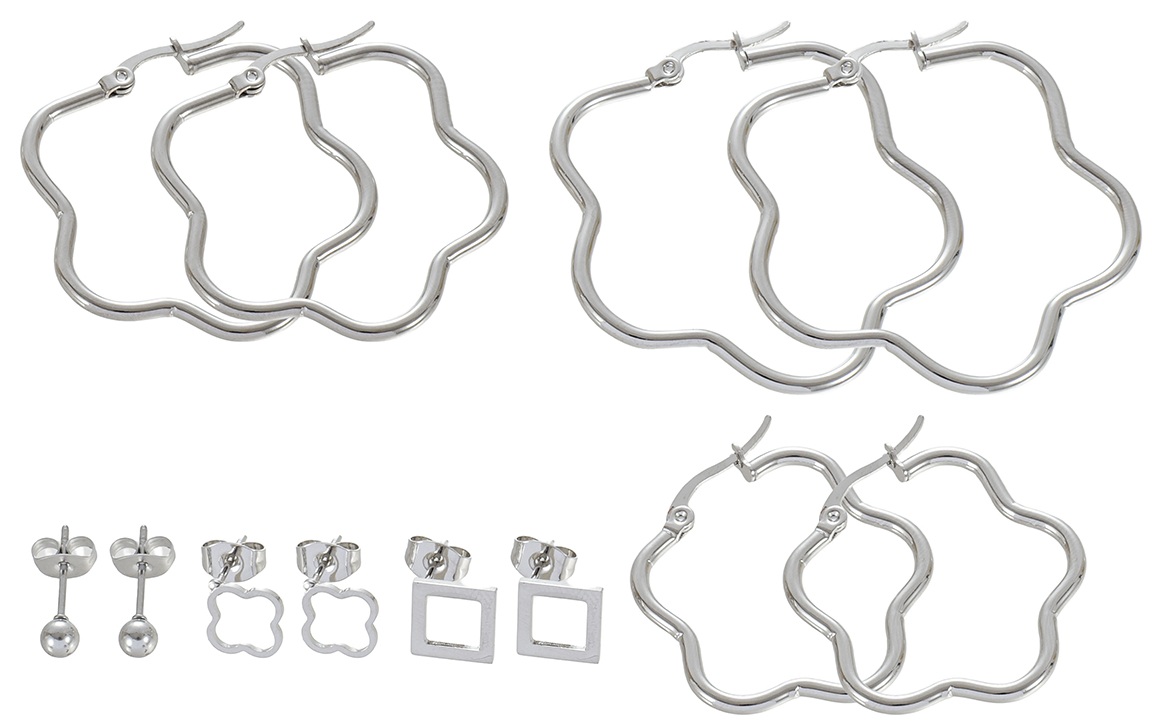 C-B9.3 E1131-136S S. Steel Earring Set 6 Pairs