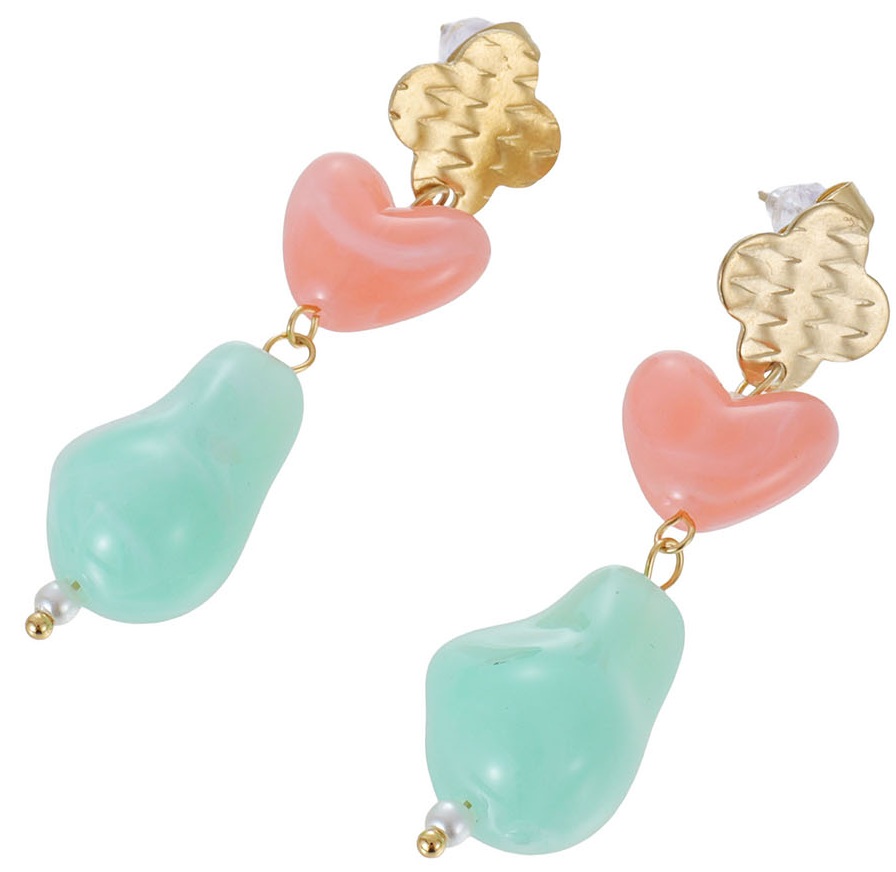 D-F22.2  E1144-028-2 S. Steel Earrings 5cm Blue-Pink