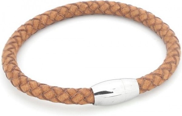A-F11.1 B105-004 S. Steel with 5mm Leather Bracelet Light Brown 21cm