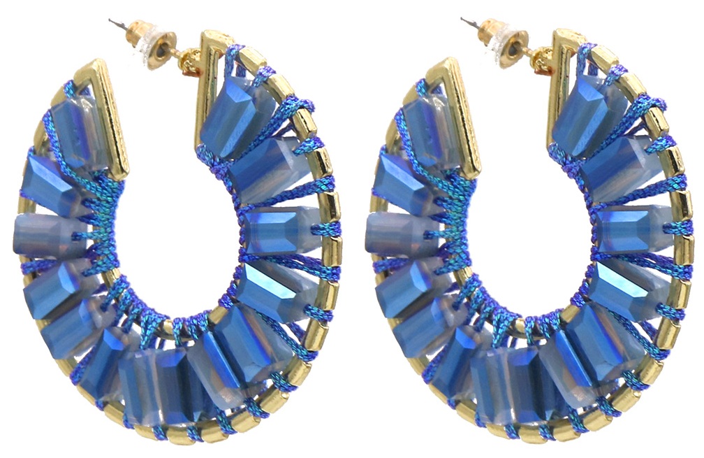 H-C19.1  E2591-143-4 Fashion Earrings Glassbeads 4.5cm Blue