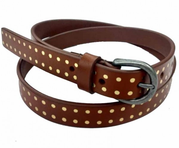 S-A8.3 HM-080 Leather Belt with Gold Dots 2cmx95cm S-A8.3 HM-080 Leather Belt with Gold Dots 2cmx95cm