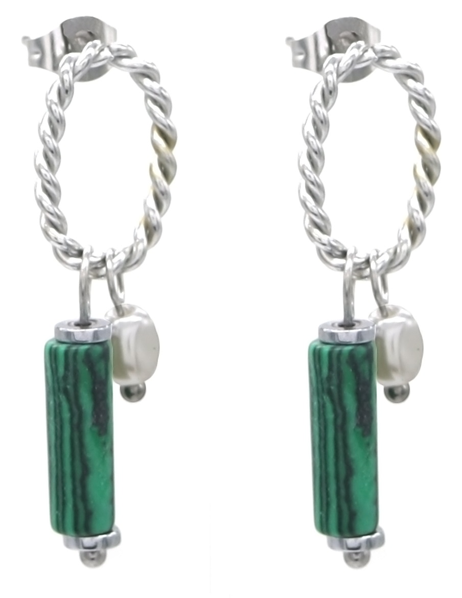 E-C17.5 E2275-013S S. Steel Earrings Stone 3cm