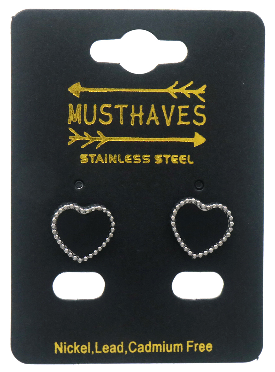 H-F5.3  E1033-010S S. Steel Earrings Hearts Black 1x1.2cm
