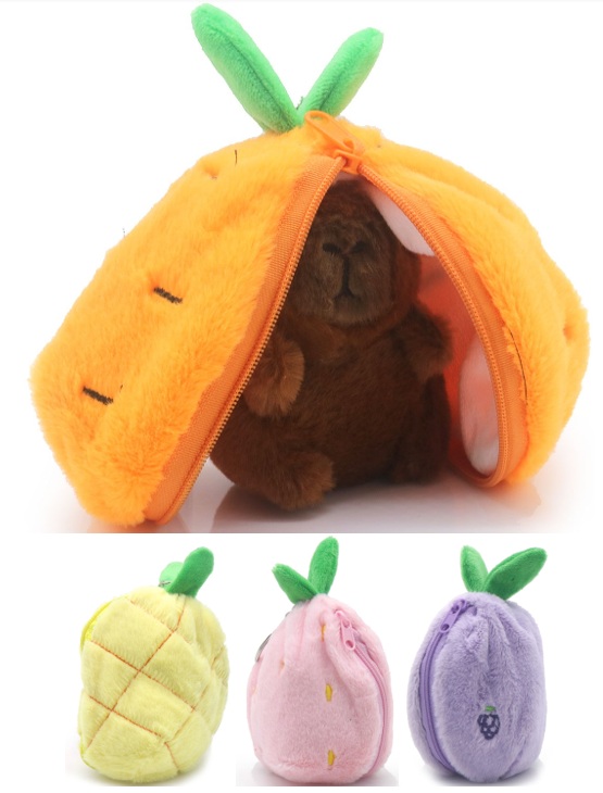 Z-E1.3  KY942-003  Plush Capybara in Fruit Keychain 12cm - Mixed Designs - 1pc