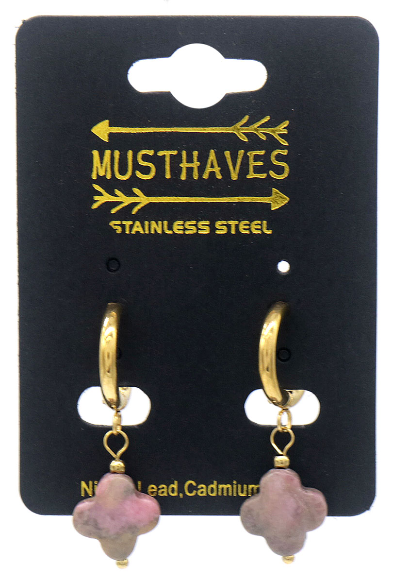 H-F7.2  E2435-004-4 S. Steel Earring Stone Clover 3cm Purple